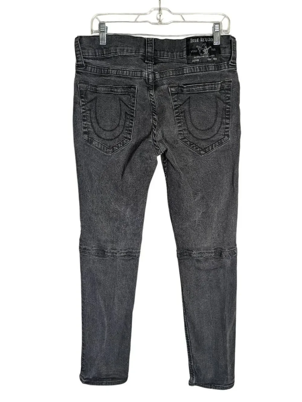 True Religion faded black Geno relaxed slim moto ribbed leg mens jeans 32